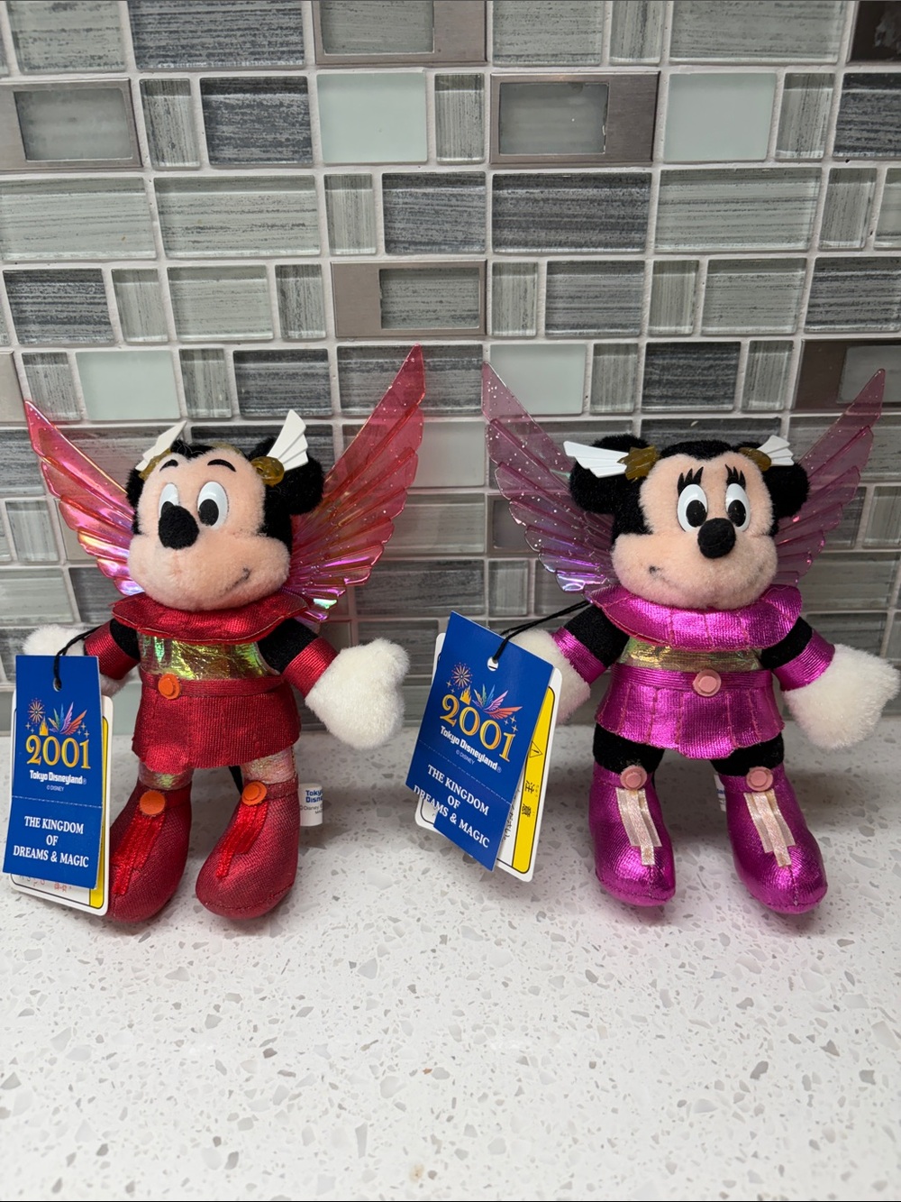 Vintage 2001 Tokyo Disneyland Century Winged Mickey and Minnie Mouse Plush Set